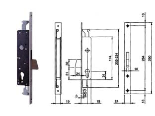 SERRATURA TRIPLICE INFILARE PER MONTANTI E PERSIANE SOLO CATEN. 783  mm.25 (783253IFZ)    ISEO
