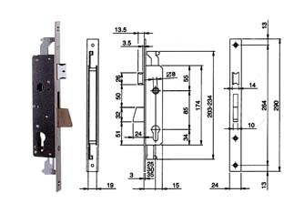 SERRATURA TRIPLICE INFILARE PER MONTANTI E PERS. C/QUADRO E SCR. 783  mm.25 (783251IFZ)    ISEO