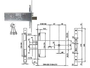 ELETTROSERRATURA TRIPLICE DA INFILARE PER FASCIA D/MAPPA MM.64 H 96391  mm.90 (963910902)    ISEO