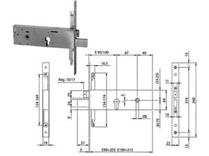SERRATURA DA INFILARE TRIPLICE CON CIL. EUROPEO P/FASCE MM.64 H 96312  mm.100 (963120102)    ISEO