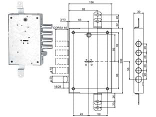 SERRATURA TRIPL. APPLICARE C/CATENACCIO+SCR. D.MAPPA BLINDATE 60801  mm.63 (60803280005)    ISEO