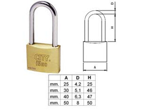 LUCCHETTO OTTONE ARCO LUNGO ADITUS CITY P700- - mm.50 KA (P70050507.K1) - 10 pezzi ISEO