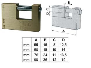LUCCHETTO RETTANGOLARE IN OTTONE CITY P740- - mm.75 KA (P74070127.K) - 6 pezzi ISEO