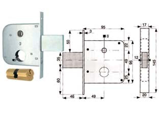 SERRATURA INFILARE CANCELLI CATENACCIO E SCR. + QUADRO CIL. TONDO 134- - mm.50 (134 50 0) - 2 pezzi MG