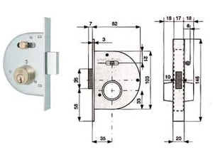 SERRATURA INFIL. CANC. CATENACCIO E SCR. C/NOTTOLINO CIL. FISSI 255- - mm.35 con catenaccio normale (255 35 0) - 2 pezzi MG