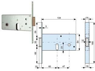 SERRATURA INFILARE PROFILATI 2 MANDATE E SCROCCO MM.64 H 804- - mm.60 (804601) - 2 pezzi MG