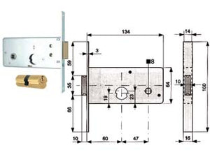 SERRATURA INFILARE PER FASCE CATENACCIO 2 MANDATE E SCR. MM.64 H 805- - mm.60 (805.60.1) - 2 pezzi MG