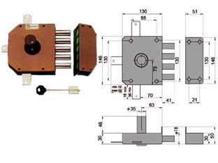 SERRATURA QUINTUPLICE DA APPLICARE SENZA SCROCCO DOPPIA MAPPA 20540  mm.60 DX (20540VDDMJ)    MOTTURA