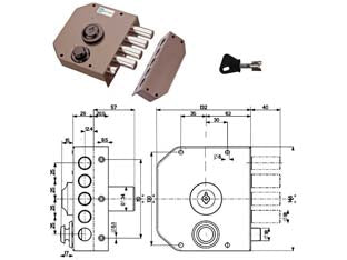 SERRATURA LATERALE DA APPLICARE CON SCROCCO A POMPA 30610  mm.60 DX cilindro ø mm.30 (30610VD60)    MOTTURA