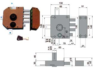 SERRATURA QUINTUPLICE DA APPLICARE CON SCROCCO A POMPA 30650  mm.60 DX cilindro ø mm.30 (30650VD60JE)    MOTTURA