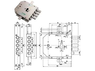 SERRATURA TRIPLICE APPLICARE CON SCROCCO CIL. EUROPEO BLINDATE 85555  mm.63 SX (85555S)    MOTTURA