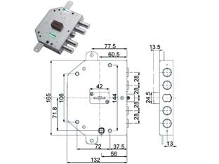 SERRATURA TRIPLICE APPLICARE CON SCROCCO D. MAPPA BLINDATE 89C755  mm.60 DX (89C755D000)    MOTTURA