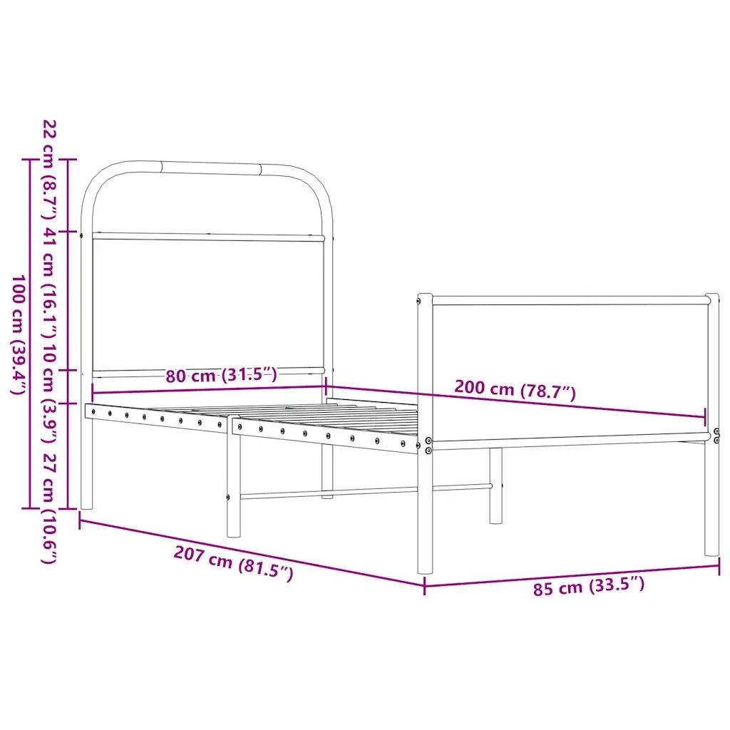 Letto singolo | Letto per adulti | Giroletto senza Materasso Rovere Marrone 80x200cm in Truciolato