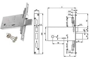 SERRATURA TRIPL. INFIL. PER FASCE D/MAPPA CATEN. E SCR. MM.81 H F6873  mm.70 (F6873)    NUOVA FEB