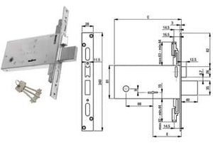 SERRATURA TRIPL. INFIL. PER FASCE D/MAPPA CATEN. E SCR. MM.81 H F6873  mm.90 (F6893)    NUOVA FEB