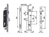 SERRATURA TRIPLICE INFIL. PER MONTANTI CATENACCIO E SCROCCO 1410  mm.35 interasse mm.85 (1410.35.35)    OMEC