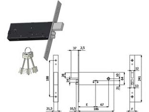 ELETTROSERRATURA INFIL. PER FASCE D/MAPPA CAT. E SCR. MM.64 H 5948- - mm.90 interasse mm.67 (5948) -  OMEC