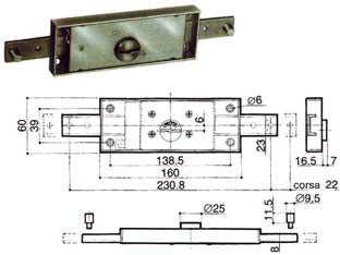SERRATURA SERRANDA CENTRALE CILINDRO FISSO DOPPIA MAPPA 8601  (8601.001)    PREFER