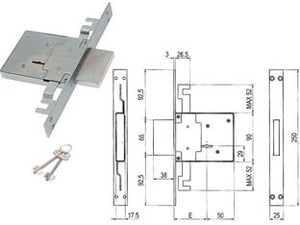 SERRATURA TRIPLICE DA INFILARE DOPPIA MAPPA 450/3S  mm.60 (00450 3S 60 2C CI)    SAB