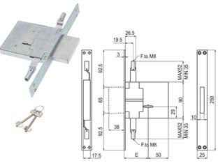 SERRATURA TRIPLICE DA INFILARE DOPPIA MAPPA ATTACCO ASTE M8 450/3M8S  mm.60 (00450 3M 60 2C CI)    SAB