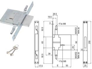 SERRATURA TRIPLICE DA INFILARE DOPPIA MAPPA ATTACCO ASTE M8 450/3M8S  mm.70 (00450 3M 70 2C CI)    SAB