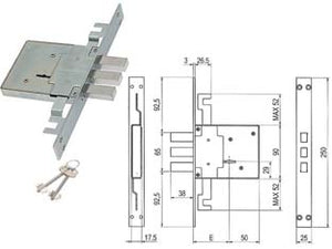 SERRATURA TRIPLICE DA INFILARE D. MAPPA CATENACCIO ANTISTRAPPO 460/3S  mm.70 (00460 3S 70 2C CI)    SAB