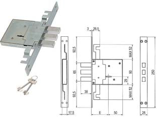 SERRATURA TRIPLICE DA INFILARE D. MAPPA CATENACCIO ANTISTRAPPO 460/3S  mm.70 (00460 3S 70 2C CI)    SAB