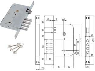 SERRATURA DA INFILARE D. MAPPA CON SCROCCO E CATENACCIO A PIOLI 654/2  mm.60 (00654 20 60 3C 00)    SAB