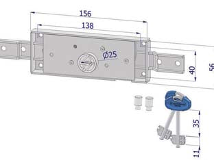 SERRATURA CENTRALE DOPPIA MAPPA PER SERRANDA C/CATENACCIO PIEGATO 2205  (2205XZB4508AB2)    SECUREMME