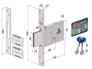 SERRATURA INFILARE A DOPPIA MAPPA 2001  mm.60 (2001XZB6025A32)    SECUREMME