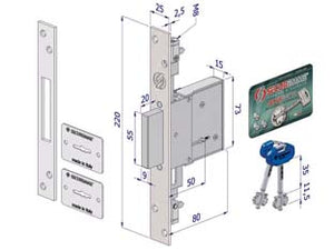 SERRATURA TRIPLICE DA INFILARE DOPPIA MAPPA 2003  mm.50 (2003XZB5025A32)    SECUREMME