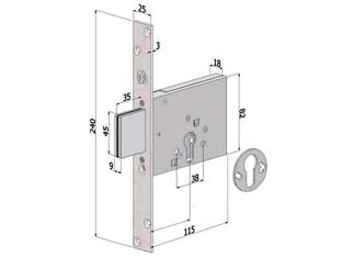 SERRATURA INFILARE PROFILO EUROPEO 3 MANDATE 2051  mm.60 (2051XZB6025)    SECUREMME