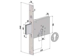 SERRATURA INFILARE PROFILO EUROPEO 3 MANDATE 2051  mm.70 (2051XZB7025)    SECUREMME