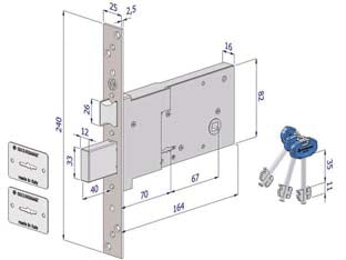 SERRATURA DA INFILARE PER FASCE DOPPIA MAPPA MM.82 H 2010  mm.90 (2010UZB9025AB3)    SECUREMME