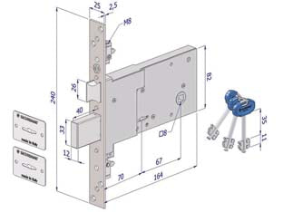 SERRATURA TRIPLICE DA INFILARE PER FASCE DOPPIA MAPPA MM.82 H 2008  mm.90 (2008UZB9025AB3)    SECUREMME
