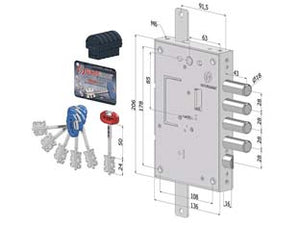 SERRATURA TRIPLICE APPLICARE PER PORTE BLINDATE D.MAPPA INT.28 240   (2401DCR0328S56)    SECUREMME