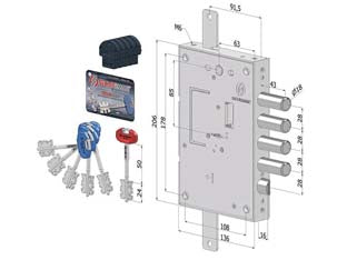 SERRATURA TRIPLICE APPLICARE PER PORTE BLINDATE D.MAPPA INT.28 240   (2401DCR0328S56)    SECUREMME