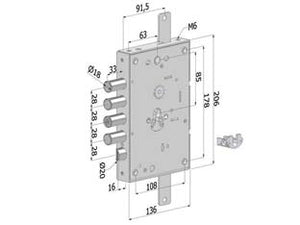 SERRATURA TRIPLICE P/PORTE BLINDATE CILINDRO EUROPEO REVERS.INT.28 265  (2651SCR0328CXX)    SECUREMME