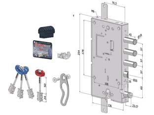 SERRATURA TRIPLICE APPLICARE PORTE BLINDATE D.M.+C.EUR.REV. INT.37 244  (2441DCR0337S56)    SECUREMME
