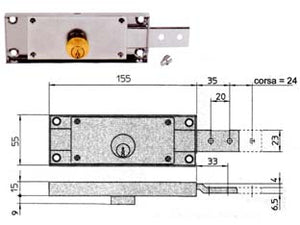 SERRATURA PER SERRANDA LATERALE CILINDRO FISSO TONDO  DX SX accoppiata KA (8232.9/8233.9)    VIRO