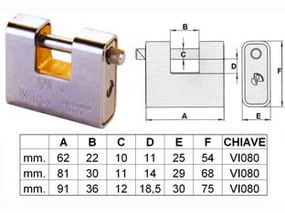 LUCCHETTO CORAZZATO A UNA BOCCA FAI BY VIRO  mm.81 (art.4016)    VIRO