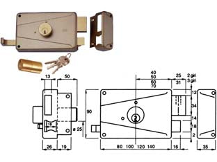 SERRATURA DA PORTONCINO CATENACCIO E SCR. DOPPIO CILINDRO FISSO 310 MG  mm.70 DX tre mandate (310/MG)    WALLY