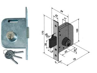 SERRATURA DA INFILARE PER CANCELLI SOLO CATENACCIO 062  mm.45 con catenaccio da mm.30 (06245000)    WELKA