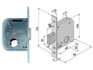 SERRATURA DA INFILARE PER CANCELLI SOLO CATENACCIO 071  mm.45 con catenaccio da mm.68 (07145400)    WELKA