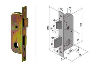 SERRATURA DA INFILARE PER CANCELLI 2 MANDATE E SCR. CIL. SFILABILE 067  mm.30 con catenaccio mm.25 (06730000)    WELKA