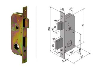 SERRATURA DA INFILARE PER CANCELLI 2 MANDATE E SCR. CIL. SFILABILE 067  mm.30 con catenaccio mm.25 (06730000)    WELKA