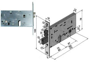 ELETTROSERRATURA DA INFILARE PER FASCE MM.78 H 306  mm.70 (30670010)    WELKA