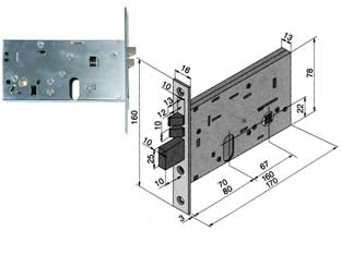 ELETTROSERRATURA DA INFILARE PER FASCE MM.78 H 306  mm.70 (30670010)    WELKA