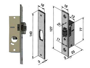 SERRATURA DA INFILARE PER MONTANTI SOLO RULLO 114  mm.15 (11415010)    WELKA