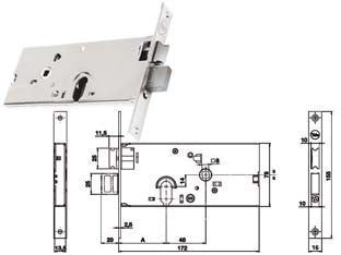 SERRATURA DA INFILARE PER FASCE CATENACCIO E SCROCCO MM.78 H 86000  mm.70 a 2 mandate (Y8600070080)    YALE